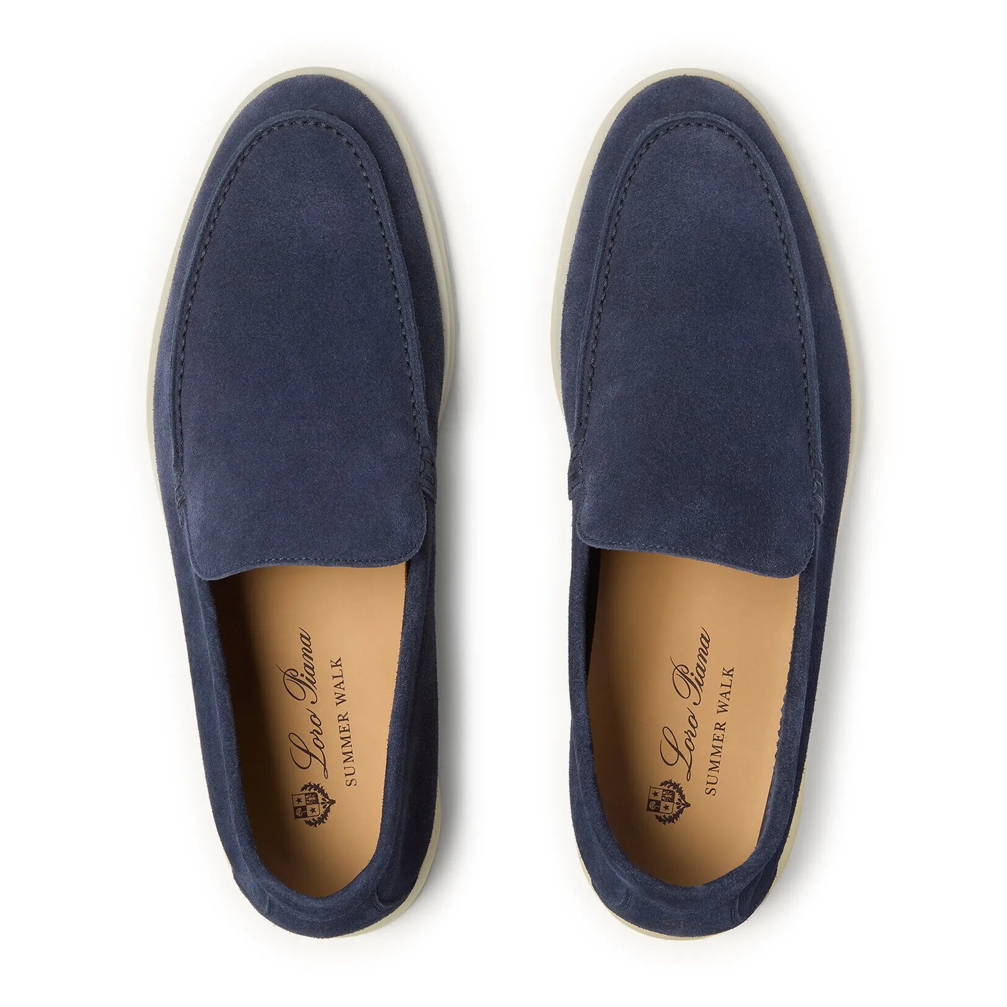 Upper View of Loro Piana Summer Walk Suede Dark Deep Sea Loafers FAE8124_W1JT